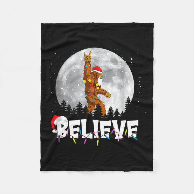 Santa Bigfoot Christmas Light Funny Believe  Fleece Blanket (Front)