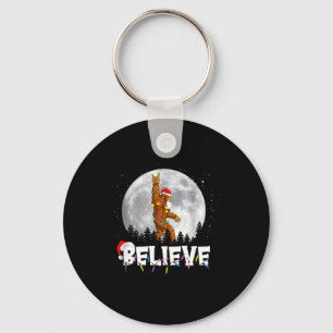 Santa Bigfoot Christmas Light Funny Believe Key Ring