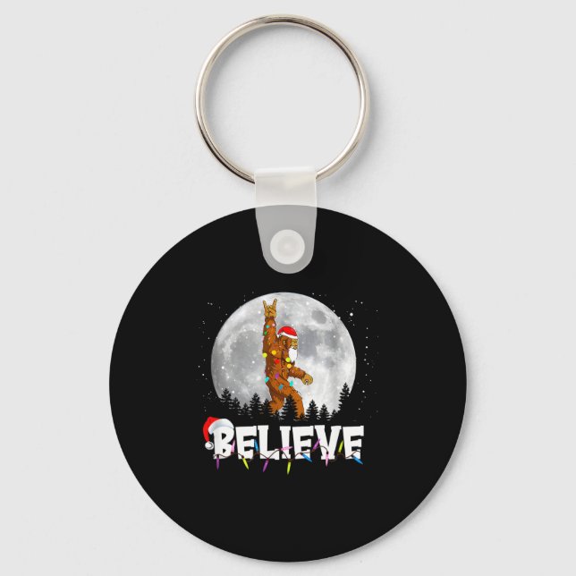 Santa Bigfoot Christmas Light Funny Believe  Key Ring (Front)