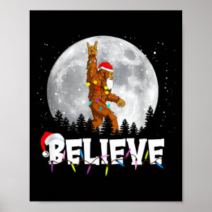 Santa Bigfoot Christmas Light Funny Believe  Poster