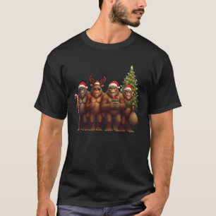 Santa Bigfoot Christmas Lights Bigfoot Lover Xmas T-Shirt