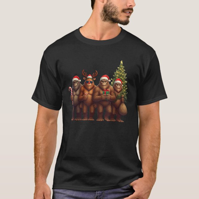 Santa Bigfoot Christmas Lights Bigfoot Lover Xmas  T-Shirt (Front)