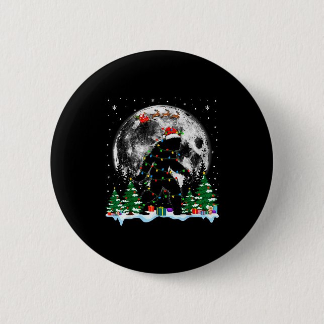 Santa Bigfoot Christmas Lights Funny Sasquatch Bel 6 Cm Round Badge (Front)