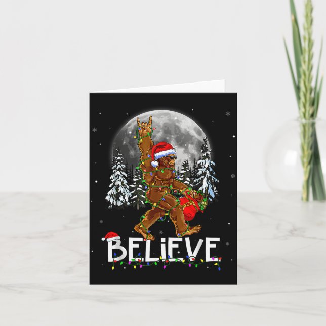 Santa Bigfoot Christmas Lights Funny Sasquatch Bel Card (Front)