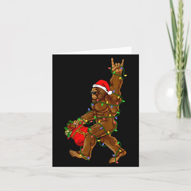 Santa Bigfoot Christmas Lights Funny Sasquatch Bel Card (Front)