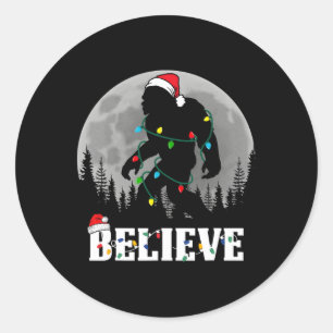 Santa Bigfoot Christmas Lights Funny Sasquatch Bel Classic Round Sticker