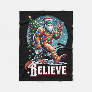 Santa Bigfoot Christmas Lights Funny Sasquatch Bel Fleece Blanket