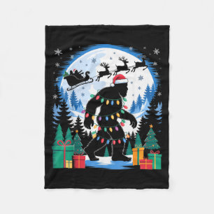 Santa Bigfoot Christmas Lights Funny Sasquatch Bel Fleece Blanket