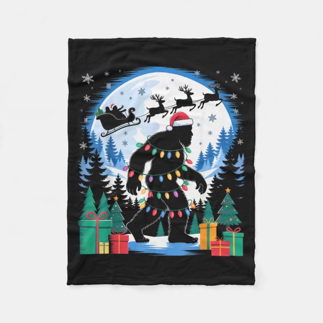Santa Bigfoot Christmas Lights Funny Sasquatch Bel Fleece Blanket (Front)