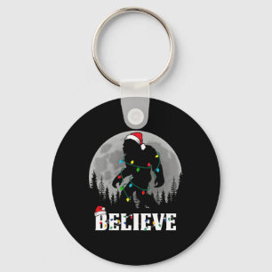 Santa Bigfoot Christmas Lights Funny Sasquatch Bel Key Ring