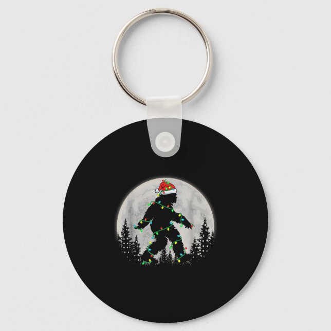 Santa Bigfoot Christmas Lights Funny Sasquatch Bel Key Ring (Front)