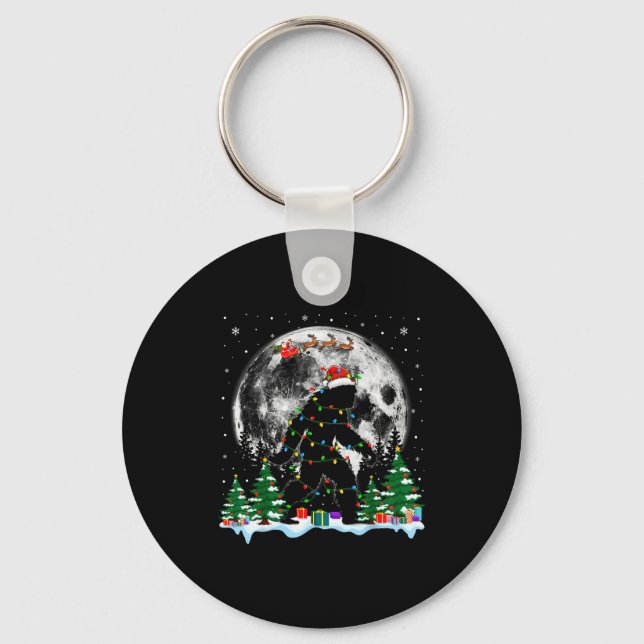 Santa Bigfoot Christmas Lights Funny Sasquatch Bel Key Ring (Front)