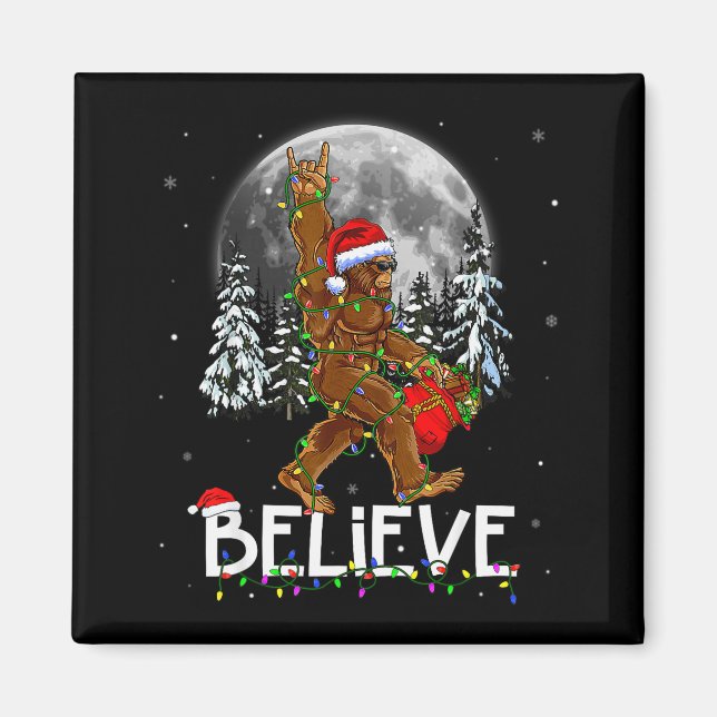 Santa Bigfoot Christmas Lights Funny Sasquatch Bel Magnet (Front)
