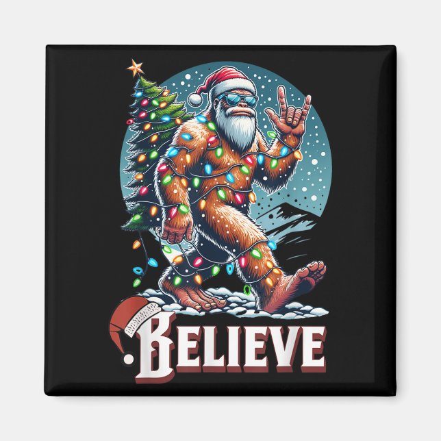 Santa Bigfoot Christmas Lights Funny Sasquatch Bel Magnet (Front)