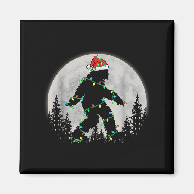 Santa Bigfoot Christmas Lights Funny Sasquatch Bel Magnet (Front)
