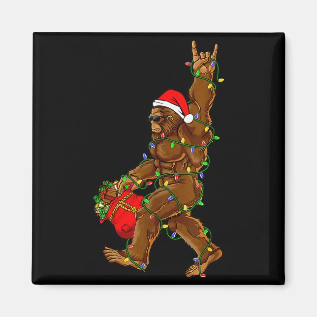 Santa Bigfoot Christmas Lights Funny Sasquatch Bel Magnet (Front)