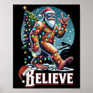 Santa Bigfoot Christmas Lights Funny Sasquatch Bel Poster
