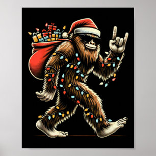 Santa Bigfoot Christmas Lights Funny Sasquatch Bel Poster