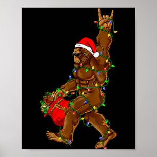 Santa Bigfoot Christmas Lights Funny Sasquatch Bel Poster