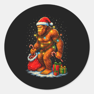 Santa Bigfoot Christmas Lights Funny Sasquatch Classic Round Sticker