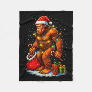 Santa Bigfoot Christmas Lights Funny Sasquatch  Fleece Blanket