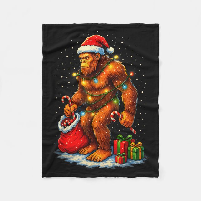 Santa Bigfoot Christmas Lights Funny Sasquatch  Fleece Blanket (Front)