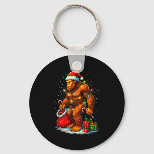 Santa Bigfoot Christmas Lights Funny Sasquatch  Key Ring