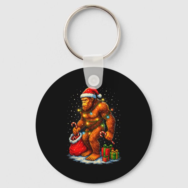 Santa Bigfoot Christmas Lights Funny Sasquatch  Key Ring (Front)