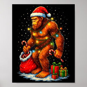 Santa Bigfoot Christmas Lights Funny Sasquatch  Poster