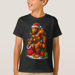 Santa Bigfoot Christmas Lights Funny Sasquatch  T-Shirt