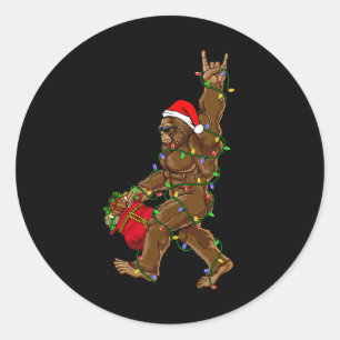 Santa Bigfoot Christmas Lights Rock Fun Sasquatch  Classic Round Sticker