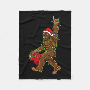 Santa Bigfoot Christmas Lights Rock Fun Sasquatch  Fleece Blanket