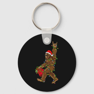 Santa Bigfoot Christmas Lights Rock Fun Sasquatch Key Ring