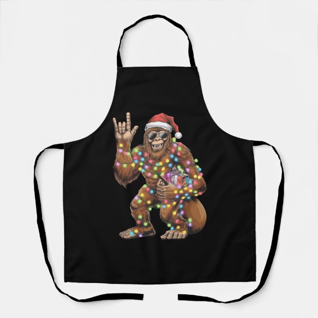 Santa Bigfoot Christmas Lights Rock Funny  Apron (Front)