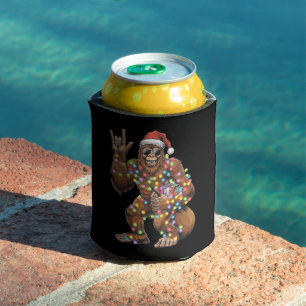 Santa Bigfoot Christmas Lights Rock Funny  Can Cooler