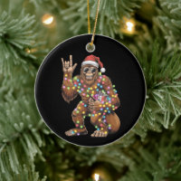 Santa Bigfoot Christmas Lights Rock Funny 