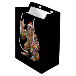 Santa Bigfoot Christmas Lights Rock Funny  Medium Gift Bag