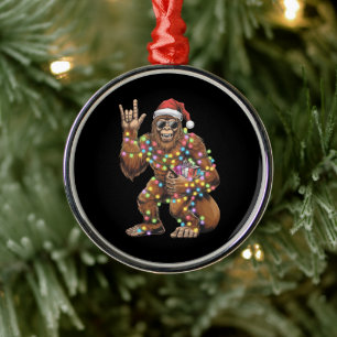 Santa Bigfoot Christmas Lights Rock Funny Metal Tree Decoration