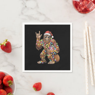Santa Bigfoot Christmas Lights Rock Funny Napkin