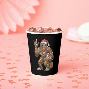 Santa Bigfoot Christmas Lights Rock Funny  Paper Cups