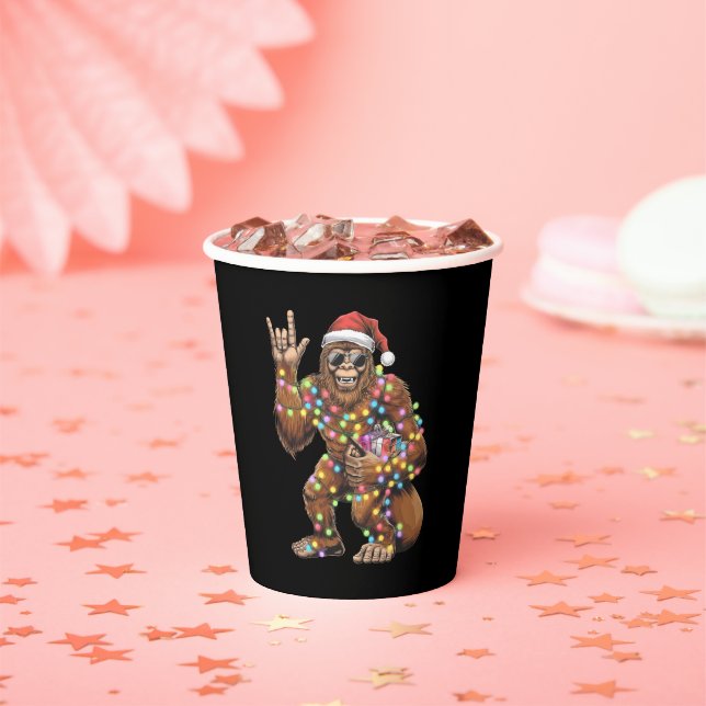 Santa Bigfoot Christmas Lights Rock Funny  Paper Cups (Insitu)