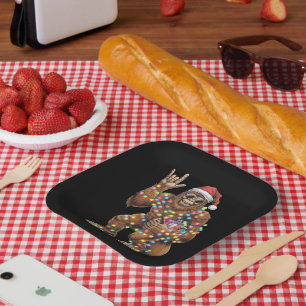 Santa Bigfoot Christmas Lights Rock Funny Paper Plate