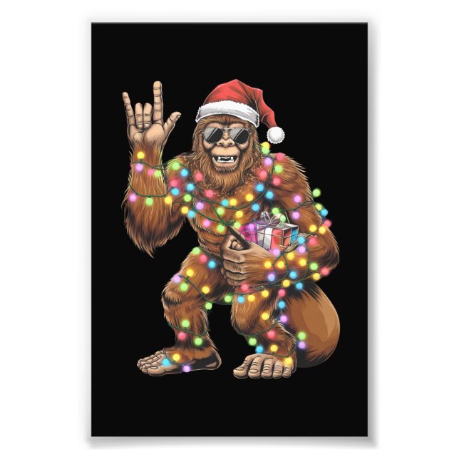 Santa Bigfoot Christmas Lights Rock Funny  Photo Print (Front)