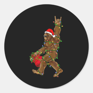 Santa Bigfoot Christmas Lights Rock Funny Sasquatc Classic Round Sticker