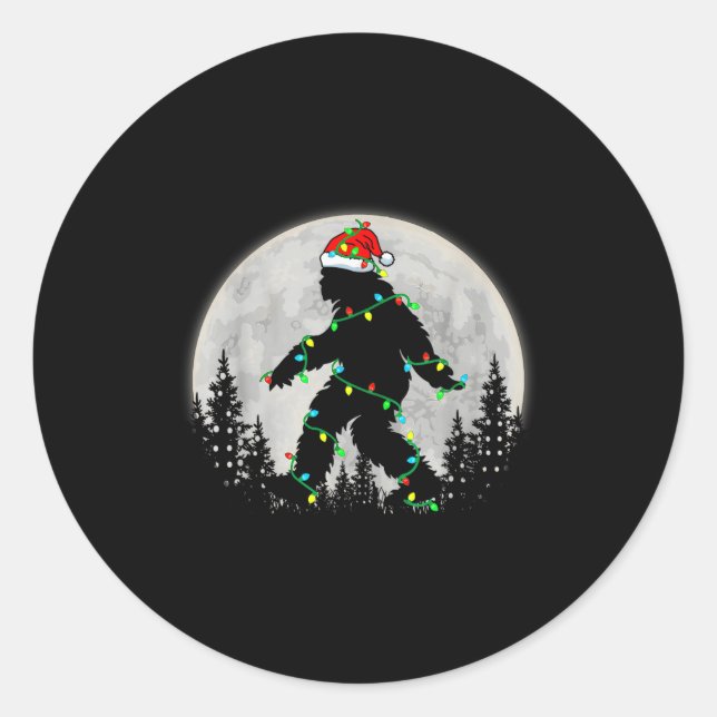 Santa Bigfoot Christmas Lights Rock Funny Sasquatc Classic Round Sticker (Front)