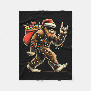 Santa Bigfoot Christmas Lights Rock Funny Sasquatc Fleece Blanket