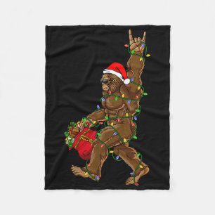 Santa Bigfoot Christmas Lights Rock Funny Sasquatc Fleece Blanket