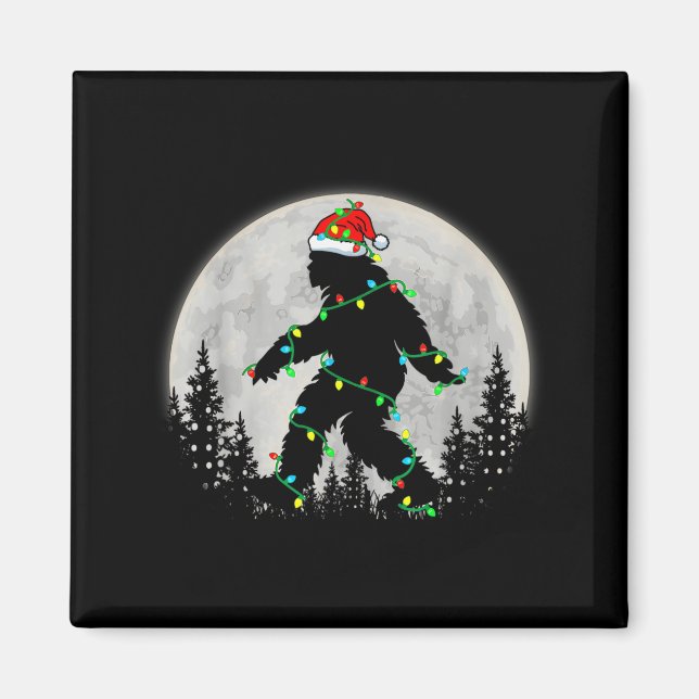 Santa Bigfoot Christmas Lights Rock Funny Sasquatc Magnet (Front)