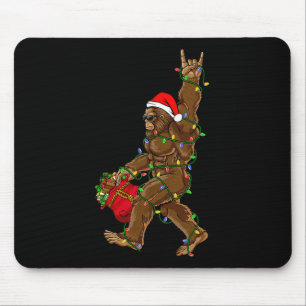 Santa Bigfoot Christmas Lights Rock Funny Sasquatc Mouse Mat