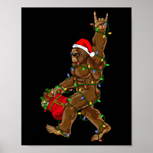 Santa Bigfoot Christmas Lights Rock Funny Sasquatc Poster